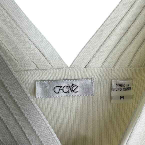 Vintage Cache Ivory Multistrap Stretch Knit V Neck Top Old Money Size Medium - Picture 3 of 7